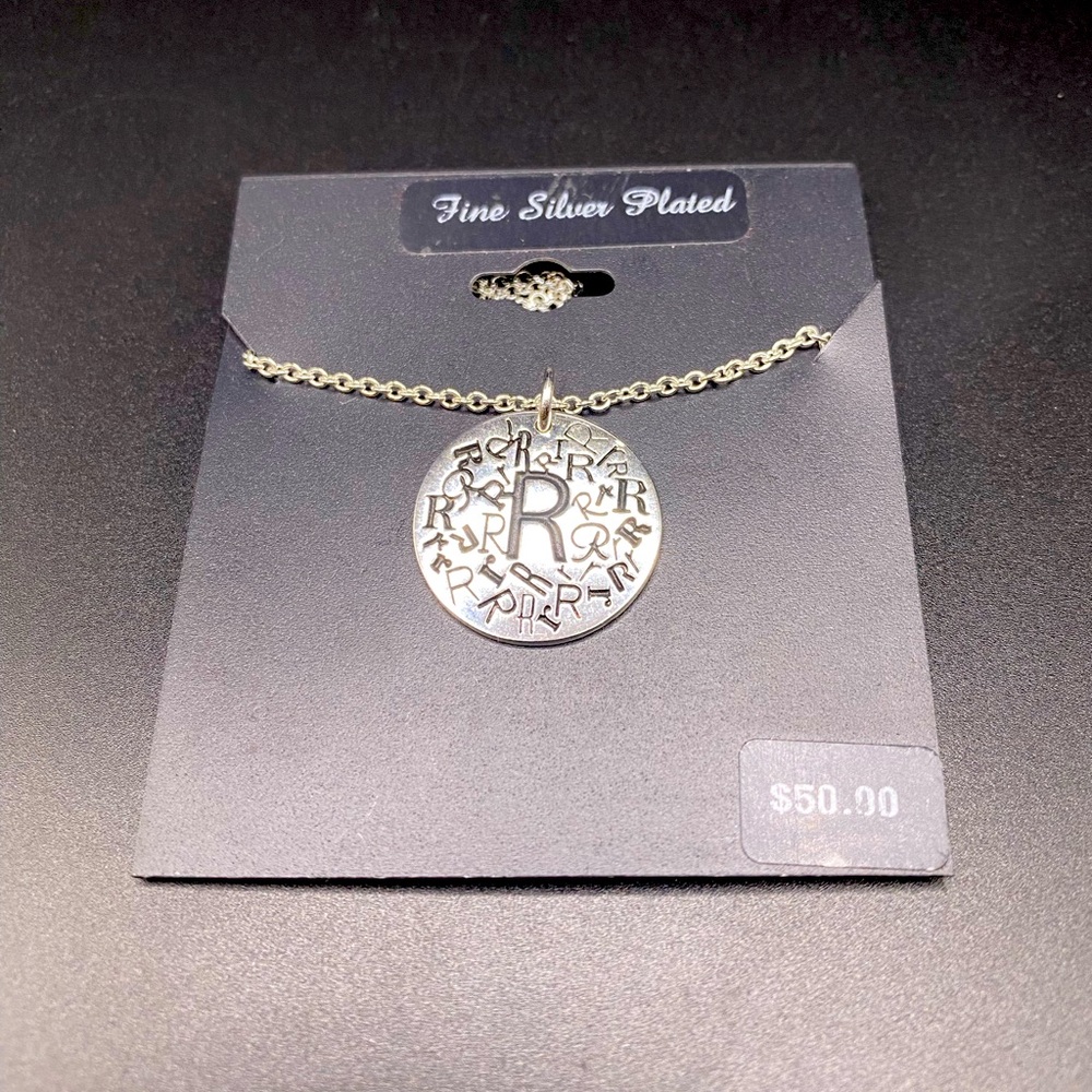 Fine Silver Plated “R” Initial Necklace 9” NWT